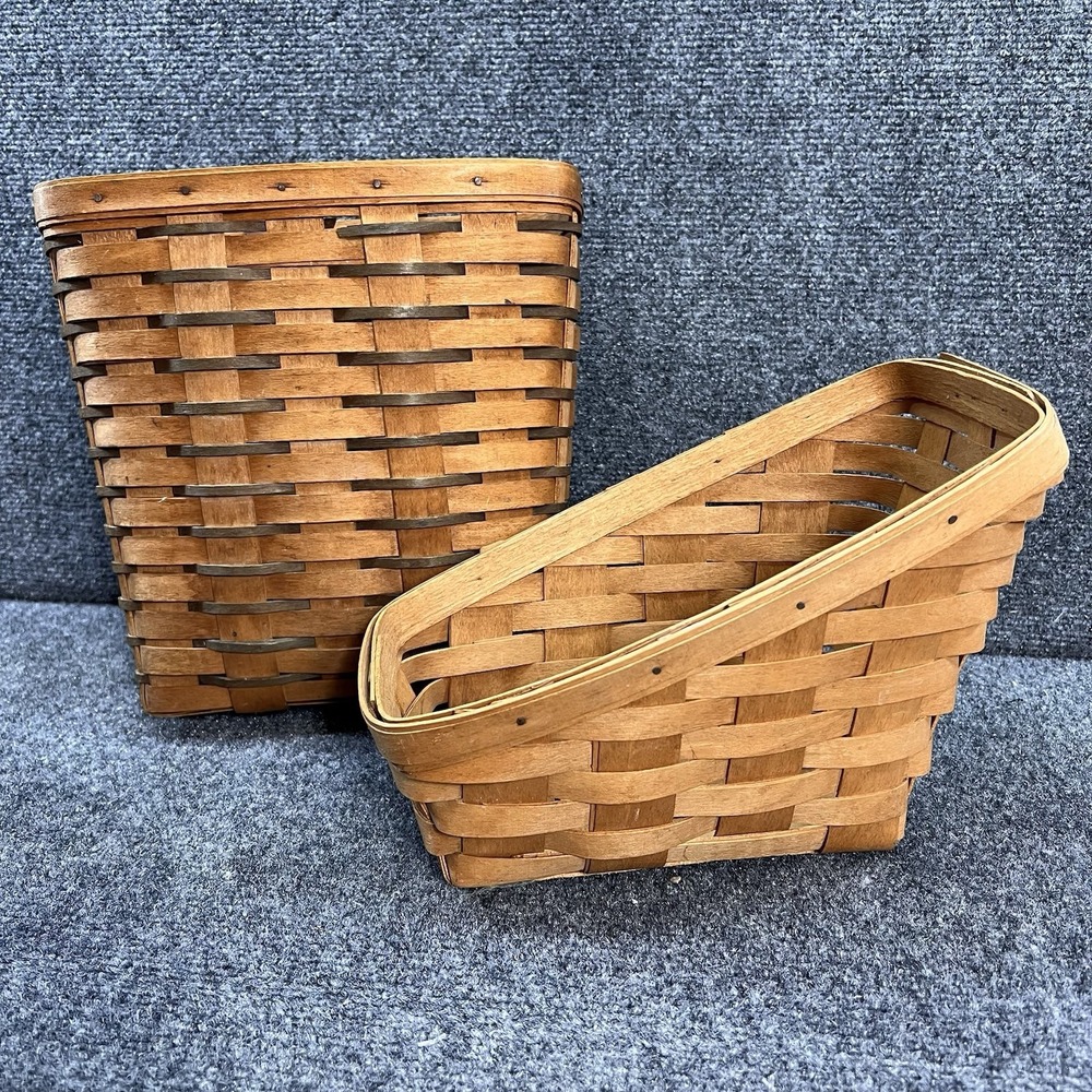 Lot Of 2- '92 Longaberger Handwoven Hanging Leather Strap/ SmallVegetable Basket